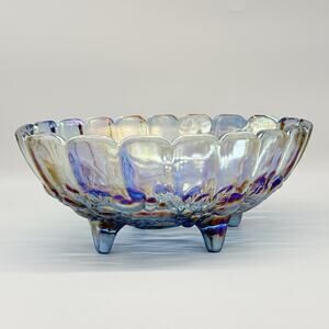 Oval Purple Blue Iridescent Vintage Indiana Carnival Glass Footed Bowl 12"
